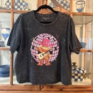 Rebellious One Disco Teddy Bear Graphic Tee Cropped NWOT XL